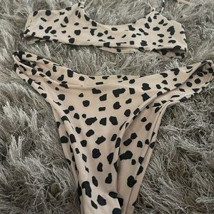 Beige & Black Leopard Print Bikini Set